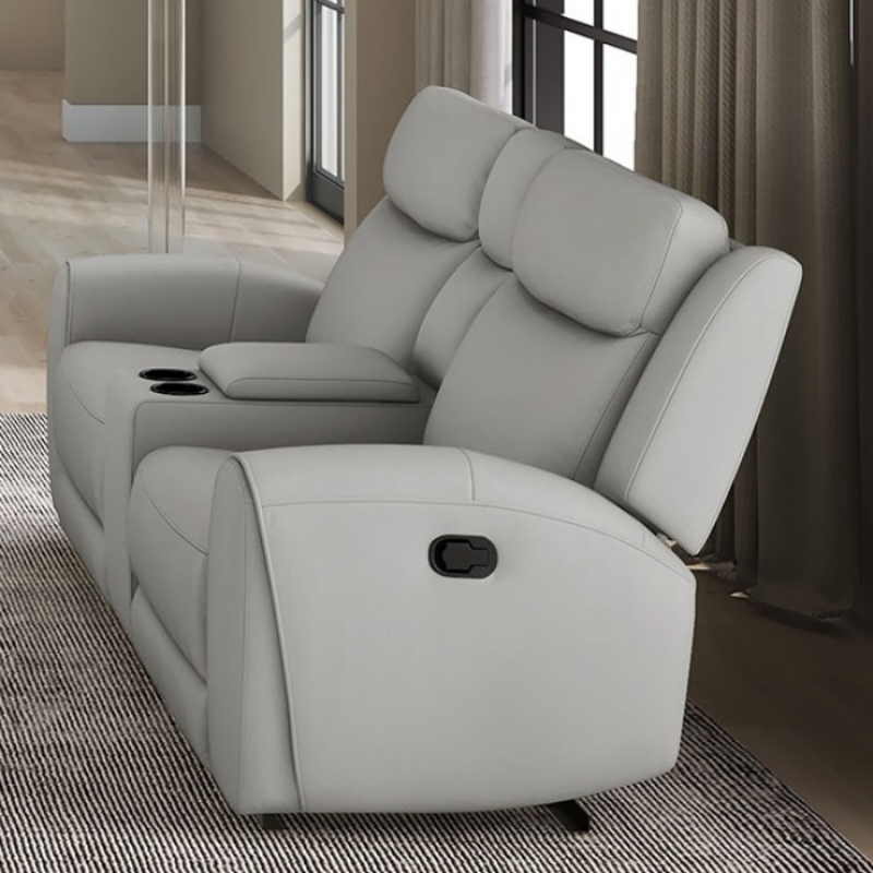 Picture of Genuine Leather Reclining Grey Loveseat