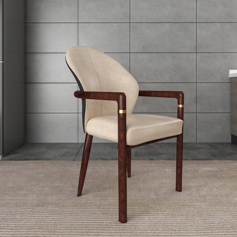 Picture of Dining Chair in Velvet or Leather Upholstery with Rubberwood Frame with Gold Accents