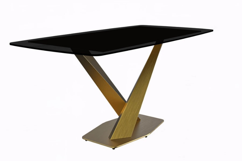 Picture of 55"/62"/71" Dining Table with Rectangular Tabletop with Gold/Black Stainless Steel Base