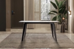 Picture of 55"/62"/71" Dining Table with Rectangular Stone/Glass Wide Tabletop with Black Steel Legs