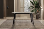 Picture of 55"/62"/71" Dining Table with Rectangular Stone/Glass Wide Tabletop with Black Steel Legs