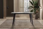 Picture of 55"/62"/71" Dining Table with Rectangular Stone/Glass Wide Tabletop with Black Steel Legs