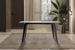 Picture of 55"/62"/71" Dining Table with Rectangular Stone/Glass Wide Tabletop with Black Steel Legs