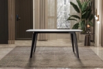 Picture of 55"/62"/71" Dining Table with Rectangular Stone/Glass Wide Tabletop with Black Steel Legs