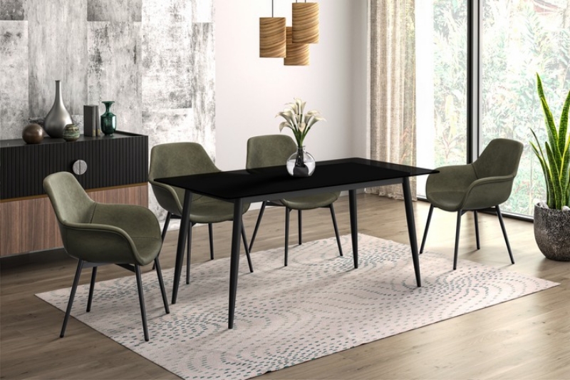 Picture of 55"/62"/71" Dining Table with a Rectangular Glass/Stone Tabletop in Steel