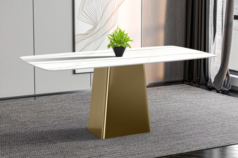 Picture of 55"/62"/71" Dining Table with Sintered Stone or Glass Rectangular Top and Gold Stainless Steel Base