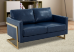 Picture of Upholstered Leather Loveseat With Gold Frame