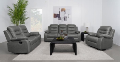 Picture of Arm Reclining Dark Grey Sofa, Loveseat and Glider Chair