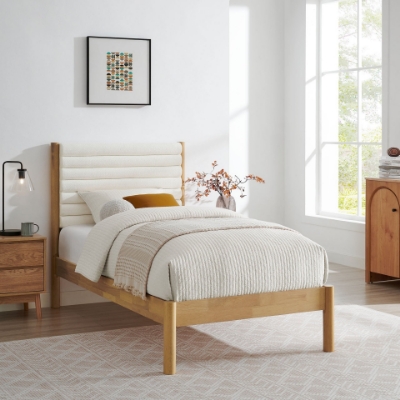 Picture of Tufted Boucle Solid Wood Twin Platform Bed