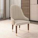 Picture of Leather Dining Chair with Elegant Ripple Back and Gold Accents in Rubberwood