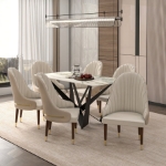 Picture of Leather Dining Chair with Elegant Ripple Back and Gold Accents in Rubberwood