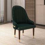 Picture of Leather Dining Chair with Elegant Ripple Back and Gold Accents in Rubberwood