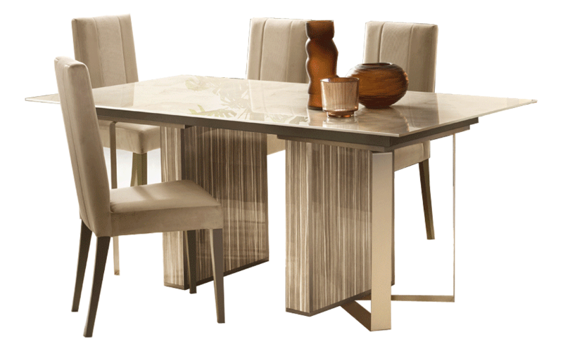 Picture of 78.7/ 98.4/ 118.10" Extendable Dining Table with TOP: tempered silk – screened glass