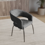 Picture of Dining Chair Upholstered in Leather/Velvet with Open Curved Backrest in Black Iron