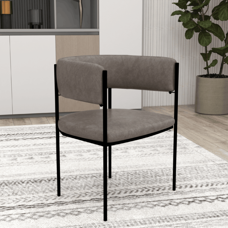 Picture of Dining Chair in Leather or Velvet with Open Back Design and Powder-Coated Iron Frame