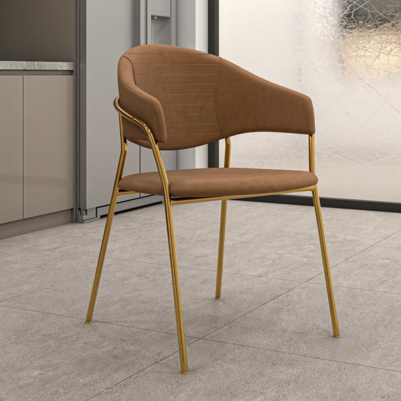 Picture of Dining Chair Upholsted in Leather or Velvet in Gold Stainless Steel