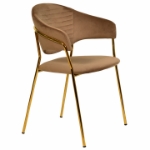 Picture of Dining Chair Upholsted in Leather or Velvet in Gold Stainless Steel