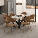 Picture of Dining Chair Upholsted in Leather or Velvet in Gold Stainless Steel