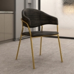 Picture of Dining Chair Upholsted in Leather or Velvet in Gold Stainless Steel