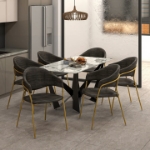 Picture of Dining Chair Upholsted in Leather or Velvet in Gold Stainless Steel