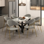 Picture of Dining Chair Upholsted in Leather or Velvet in Gold Stainless Steel