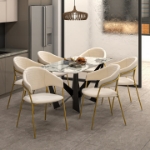 Picture of Dining Chair Upholsted in Leather or Velvet in Gold Stainless Steel