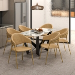 Picture of Dining Chair Upholsted in Leather or Velvet in Gold Stainless Steel