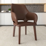 Picture of Dining Chair Upholstered in Leather with Rubberwood Base