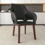 Picture of Dining Chair Upholstered in Leather with Rubberwood Base