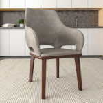 Picture of Dining Chair Upholstered in Leather with Rubberwood Base