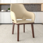 Picture of Dining Chair Upholstered in Leather with Rubberwood Base