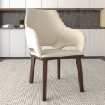 Picture of Dining Chair Upholstered in Leather with Rubberwood Base