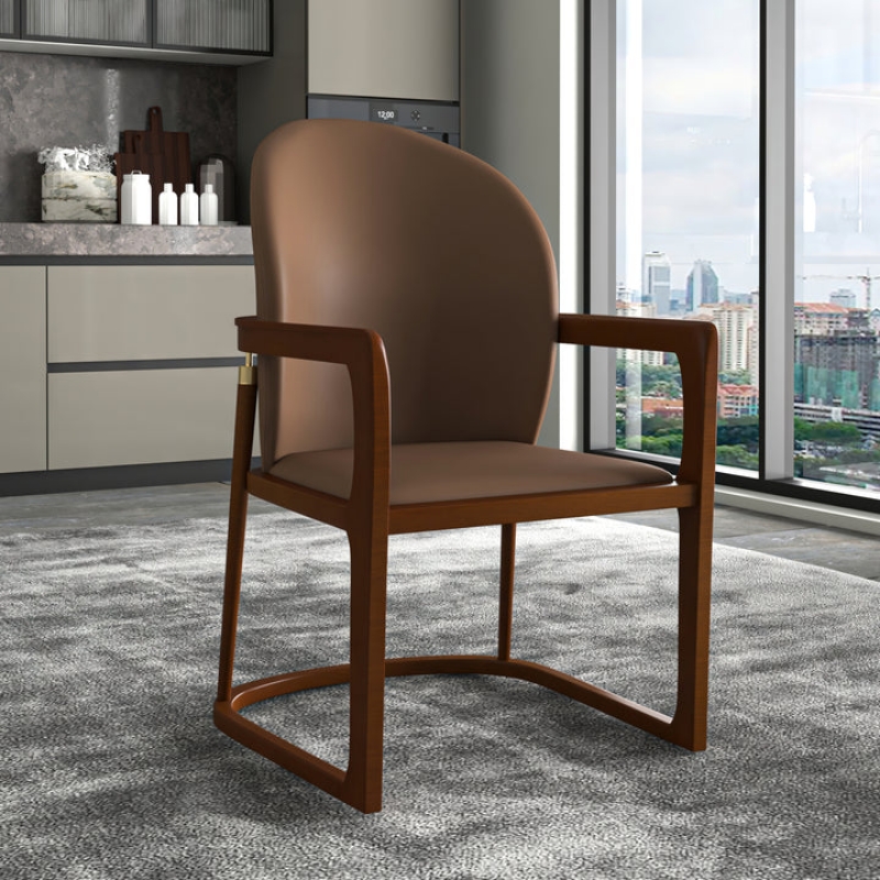 Picture of Dining Chair in Upholstered Leather Accent Arm Chair and Rubberwood Frame and Legs