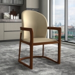 Picture of Dining Chair in Upholstered Leather Accent Arm Chair and Rubberwood Frame and Legs