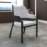 Picture of Dining Chair Upholstered in Leather with Curved Open Back Design and Rubberwood Frame