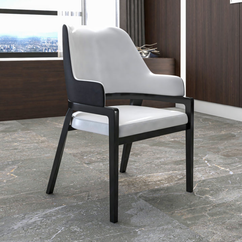 Picture of Dining Chair Upholstered in Leather with Curved Open Back Design and Rubberwood Frame