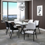 Picture of Dining Chair Upholstered in Leather with Curved Open Back Design and Rubberwood Frame