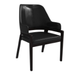 Picture of Dining Chair Upholstered in Leather with Curved Open Back Design and Rubberwood Frame