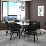 Picture of Dining Chair Upholstered in Leather with Curved Open Back Design and Rubberwood Frame