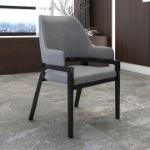 Picture of Dining Chair Upholstered in Leather with Curved Open Back Design and Rubberwood Frame