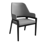 Picture of Dining Chair Upholstered in Leather with Curved Open Back Design and Rubberwood Frame