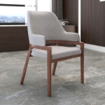 Picture of Dining Chair Upholstered in Leather with Curved Open Back Design and Rubberwood Frame