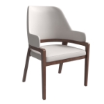 Picture of Dining Chair Upholstered in Leather with Curved Open Back Design and Rubberwood Frame