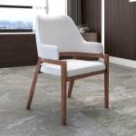 Picture of Dining Chair Upholstered in Leather with Curved Open Back Design and Rubberwood Frame