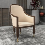 Picture of Dining Chair with Arms and Gold Metal Caps with Rubberwood Frame and Legs