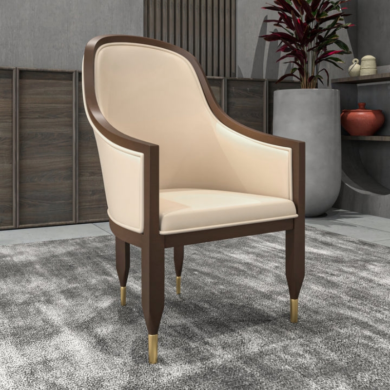 Picture of Dining Chair with Arms and Gold Metal Caps with Rubberwood Frame and Legs