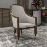 Picture of Dining Chair with Arms and Gold Metal Caps with Rubberwood Frame and Legs