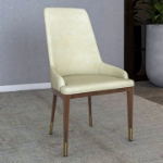 Picture of Dining Side Chair Upholstered in Leather with Brown Rubberwood Legs