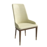 Picture of Dining Side Chair Upholstered in Leather with Brown Rubberwood Legs