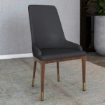 Picture of Dining Side Chair Upholstered in Leather with Brown Rubberwood Legs